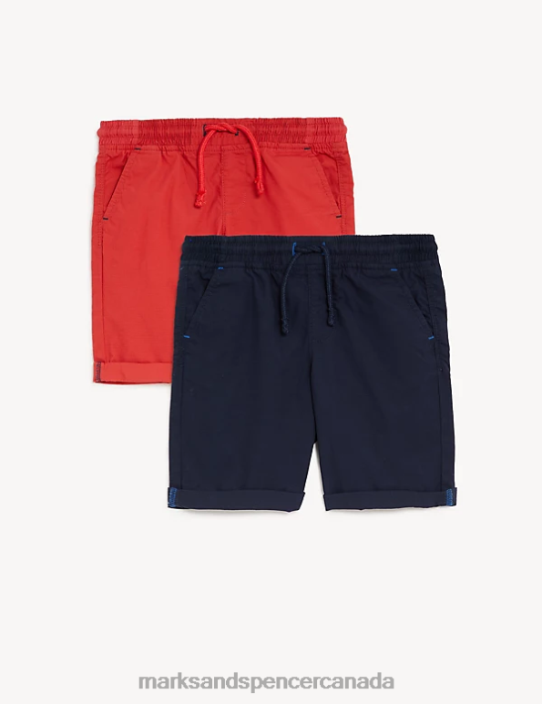 Marks and Spencer near me - Kids Navy Mix Clothing Marks & Spencer 2pk Pure Cotton Shorts 20VTD8472