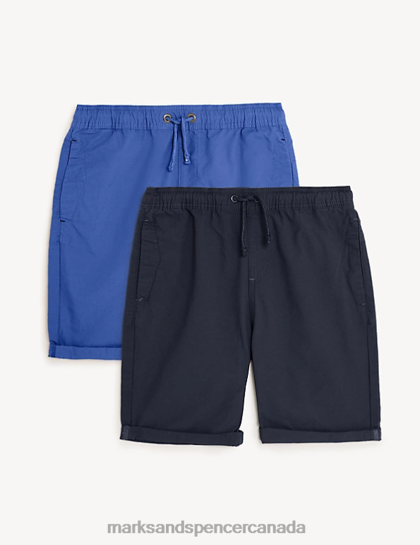 Kids Navy Mix Clothing Marks & Spencer 2pk Pure Cotton Shorts 20VTD8692 - Marks and Spencer Canada locations