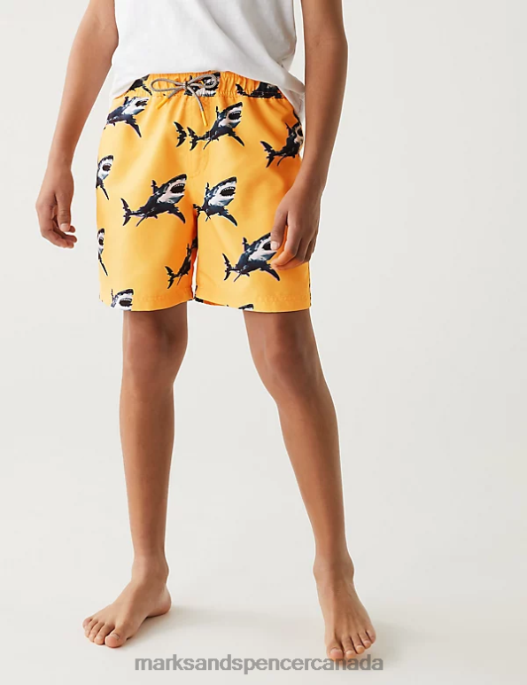 Kids Orange Mix Clothing Marks & Spencer Shark Print Swim Shorts 20VTD8634 - Marks and Spencer Canada locations