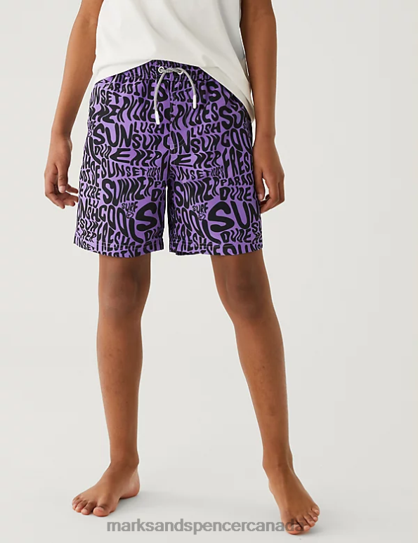 Kids Purple Mix Clothing Marks & Spencer Printed Swim Shorts 20VTD8612 - Marks and Spencer outlet
