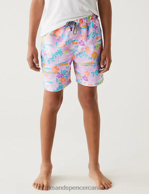 Marks and Spencer Canada - Kids Purple Mix Clothing Marks & Spencer Tropical Swim Shorts 20VTD8491