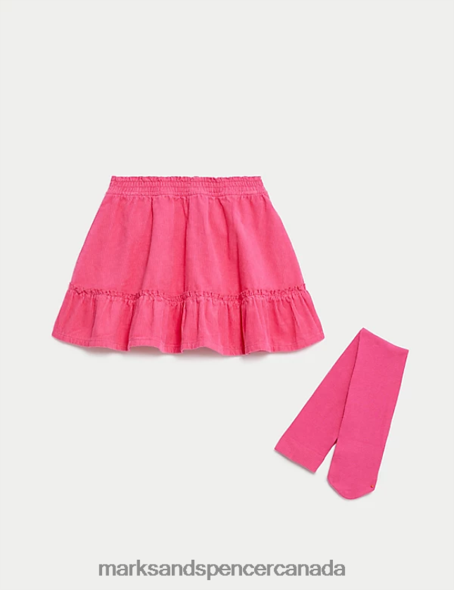 Marks and Spencer Canada - Clothing 20VTD9353 Pink Kids Marks & Spencer Cotton Rich Skirt & Tights Set