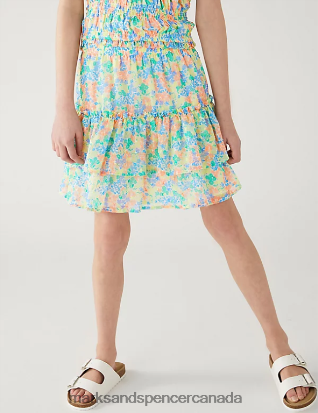 Clothing 20VTD9433 Blue Mix Kids Marks & Spencer Floral Top & Skirt Outfit - Marks and Spencer outlet