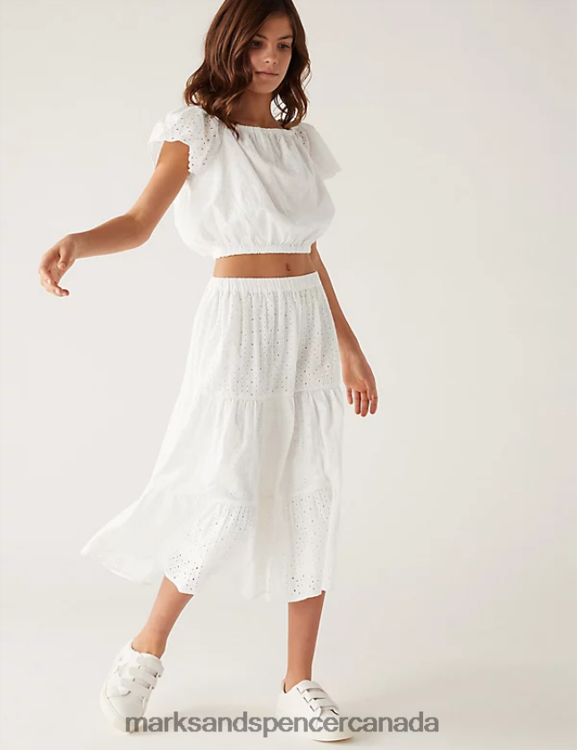 Marks and Spencer Canada - Clothing 20VTD9480 White Kids Marks & Spencer Pure Cotton Top & Skirt Outfit
