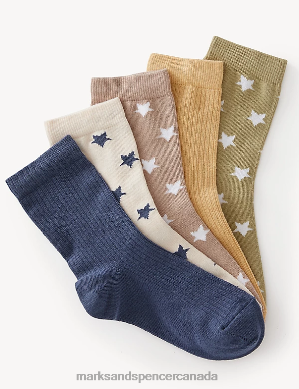 Kids Multi Clothing Marks & Spencer 5pk Cotton Rich Stars & Ribbed Socks 20VTD7971 - Marks and Spencer outlet