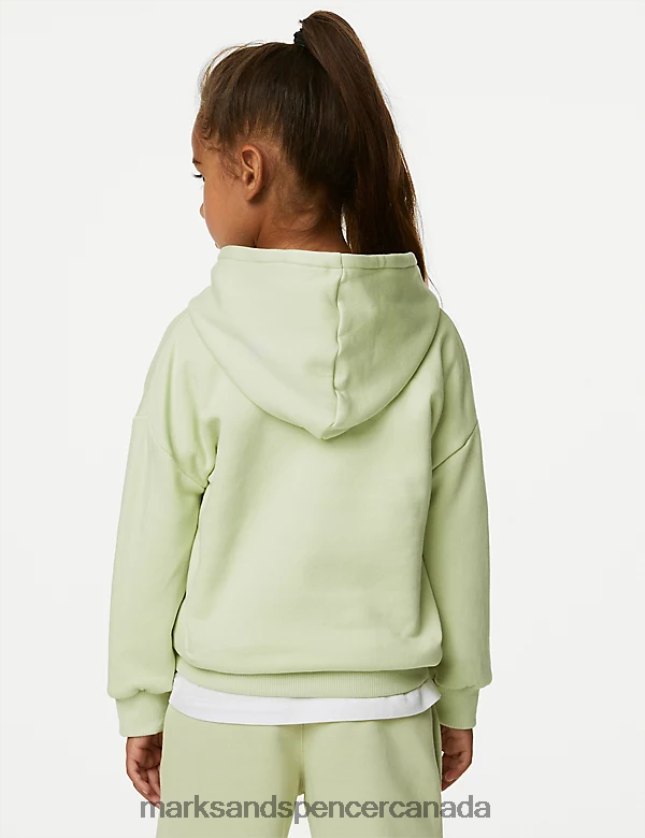 Clothing 20VTD9182 Pistachio Kids Marks & Spencer Cotton Rich Plain Hoodie - Marks and Spencer Canada locations