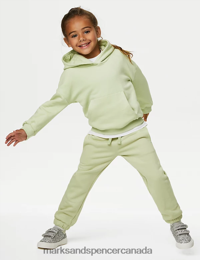 Clothing 20VTD9182 Pistachio Kids Marks & Spencer Cotton Rich Plain Hoodie - Marks and Spencer Canada locations