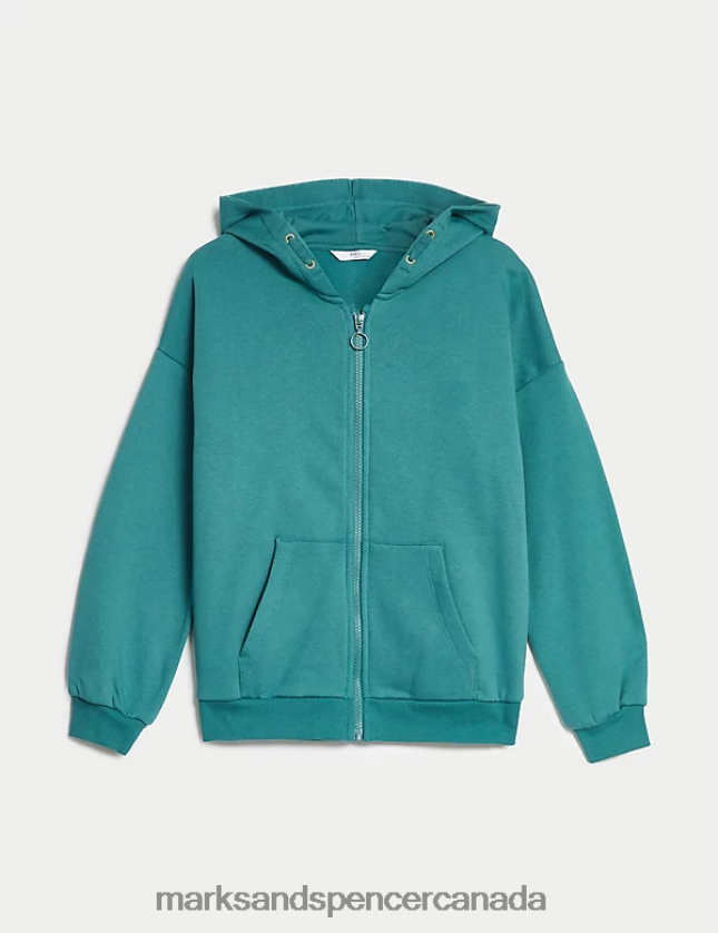 Clothing 20VTD9256 Green Kids Marks & Spencer Cotton Rich Zip Hoodie - Marks and Spencer Canada locations
