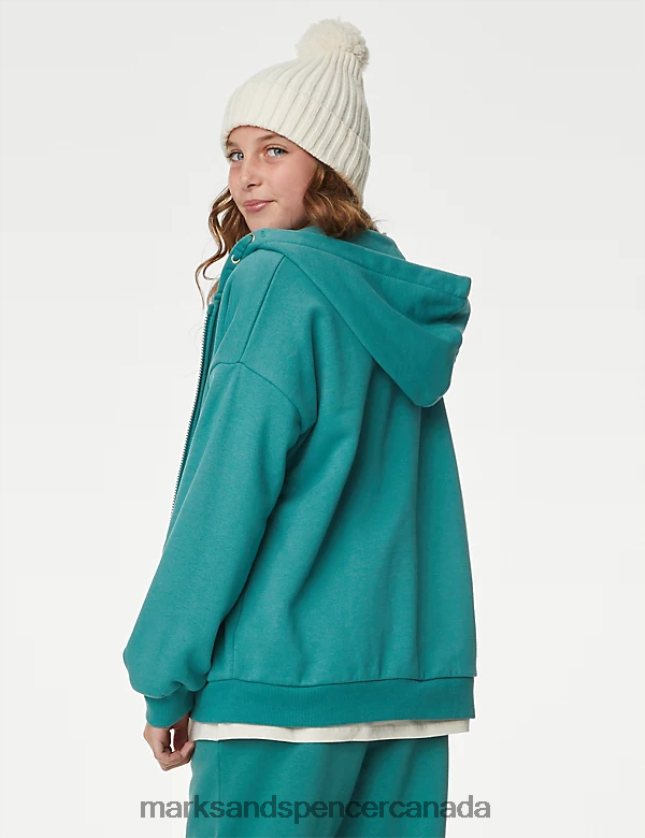 Clothing 20VTD9256 Green Kids Marks & Spencer Cotton Rich Zip Hoodie - Marks and Spencer Canada locations