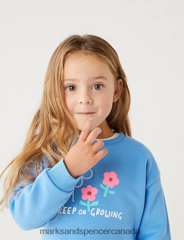 Marks and Spencer sale - Clothing 20VTD9383 Blue Kids Marks & Spencer Cotton Rich Flower Sweatshirt