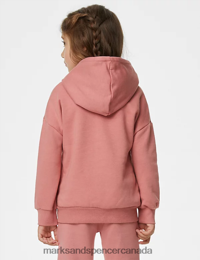 Clothing 20VTD9453 Rose Pink Kids Marks & Spencer Cotton Rich Plain Hoodie - Marks and Spencer outlet