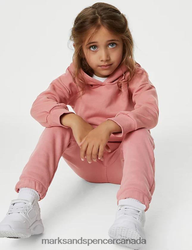 Clothing 20VTD9453 Rose Pink Kids Marks & Spencer Cotton Rich Plain Hoodie - Marks and Spencer outlet