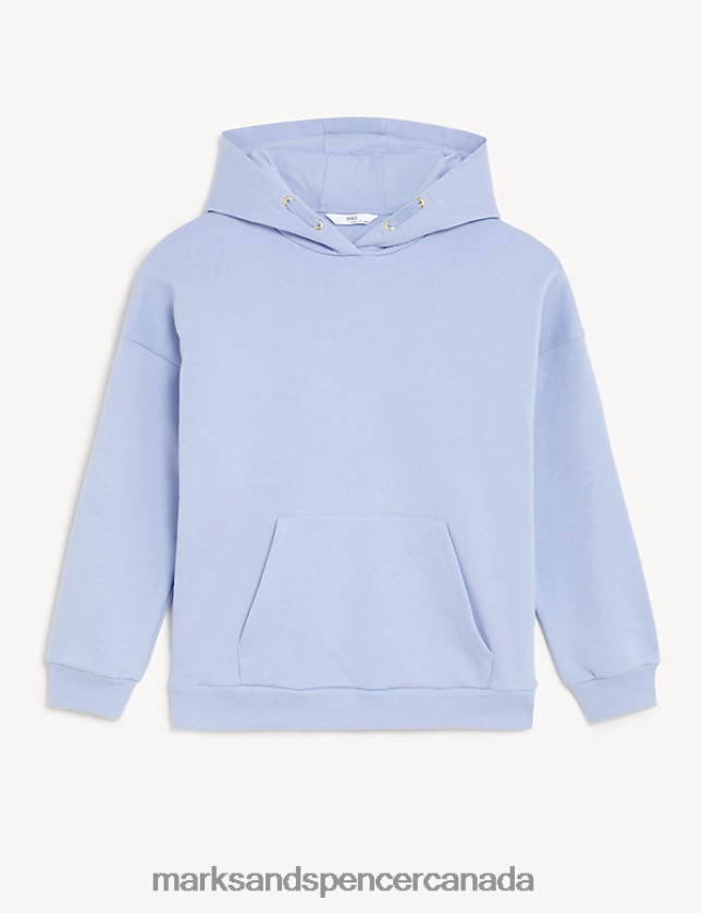 Marks and Spencer Canada - Clothing 20VTD9494 Blue Kids Marks & Spencer Cotton Rich Plain Hoodie