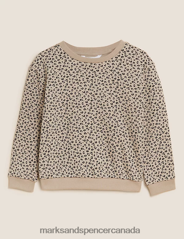 Clothing 20VTD9551 Beige Kids Marks & Spencer Cotton Rich Animal Print Sweatshirt - Marks and Spencer outlet