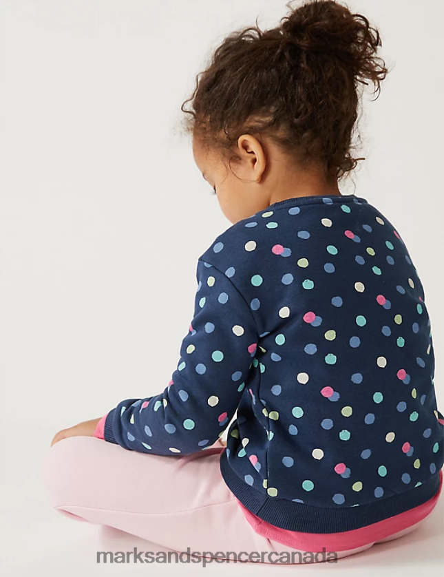 Marks and Spencer Canada - Clothing 20VTD9573 Navy Kids Marks & Spencer Cotton Rich Spot Print Sweatshirt
