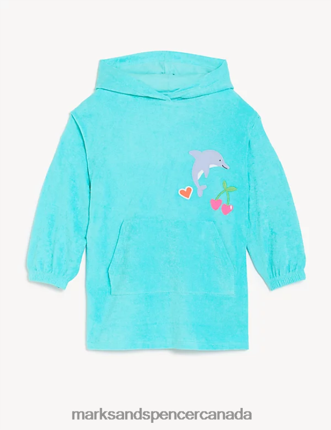 Clothing 20VTD9643 Aqua Kids Marks & Spencer Cotton Rich Towelling Dolphin Hoodie - Marks and Spencer outlet