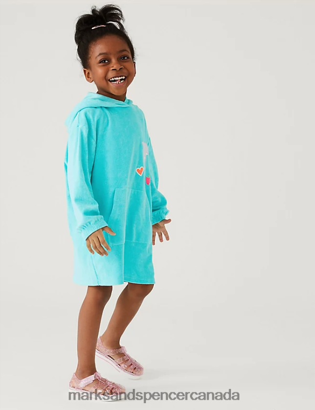 Clothing 20VTD9643 Aqua Kids Marks & Spencer Cotton Rich Towelling Dolphin Hoodie - Marks and Spencer outlet