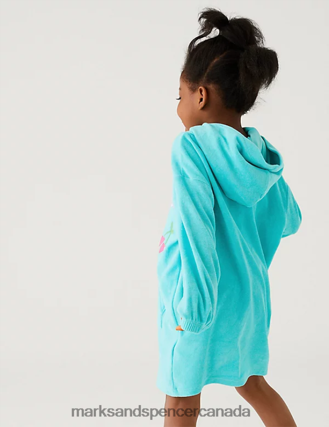 Clothing 20VTD9643 Aqua Kids Marks & Spencer Cotton Rich Towelling Dolphin Hoodie - Marks and Spencer outlet