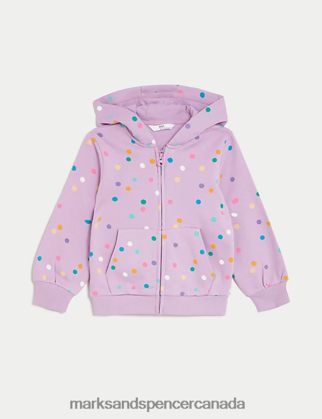 Marks and Spencer Canada - Clothing 20VTD9655 Lilac Kids Marks & Spencer Cotton Rich Spotted Zip Hoodie