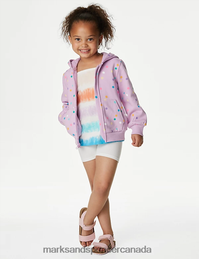 Marks and Spencer Canada - Clothing 20VTD9655 Lilac Kids Marks & Spencer Cotton Rich Spotted Zip Hoodie