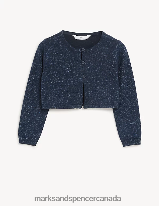 Marks and Spencer Canada - Clothing 20VTD9804 Navy Kids Marks & Spencer Cotton Rich Glitter Cardigan