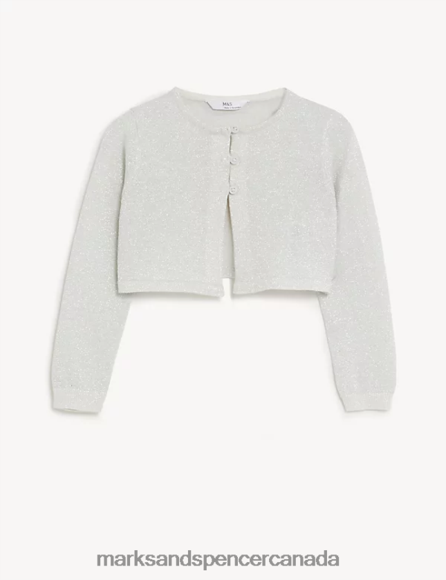Marks and Spencer near me - Clothing 20VTD9805 Silver Kids Marks & Spencer Cotton Rich Glitter Cardigan