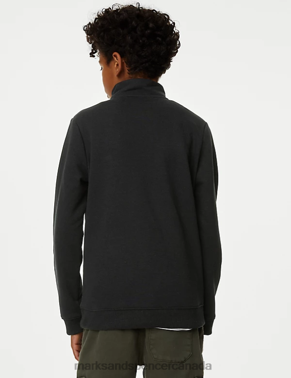 Kids Black Clothing Marks & Spencer Cotton Rich Half Zip Sweatshirt 20VTD7883 - Marks and Spencer online