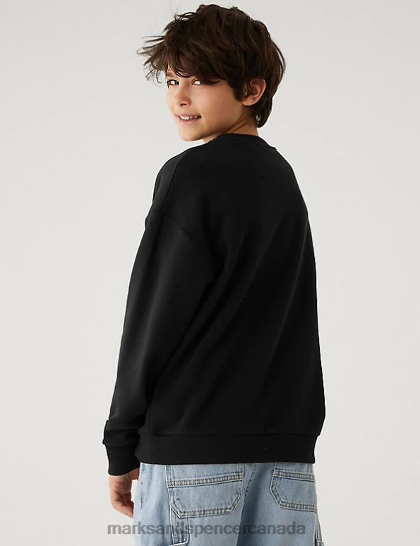 Kids Black Clothing Marks & Spencer Cotton Rich Stranger Things Sweatshirt 20VTD8173 - Marks and Spencer Canada locations