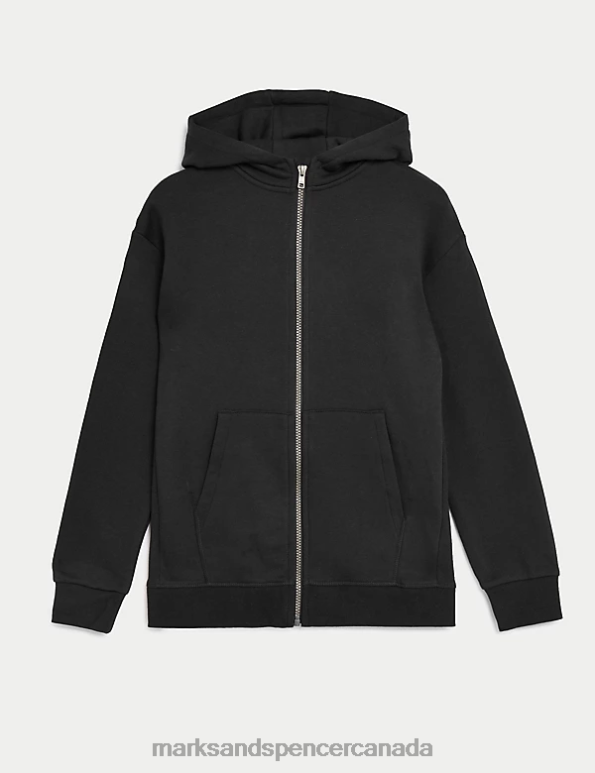 Marks and Spencer sale - Kids Black Clothing Marks & Spencer Cotton Rich Zip Through Hooded 20VTD8505