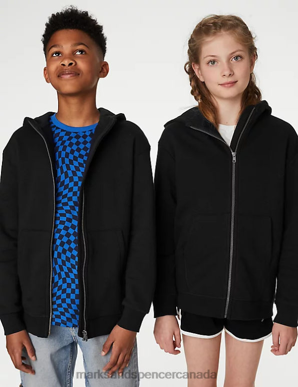 Marks and Spencer sale - Kids Black Clothing Marks & Spencer Cotton Rich Zip Through Hooded 20VTD8505