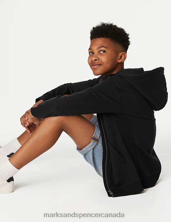 Marks and Spencer sale - Kids Black Clothing Marks & Spencer Cotton Rich Zip Through Hooded 20VTD8505