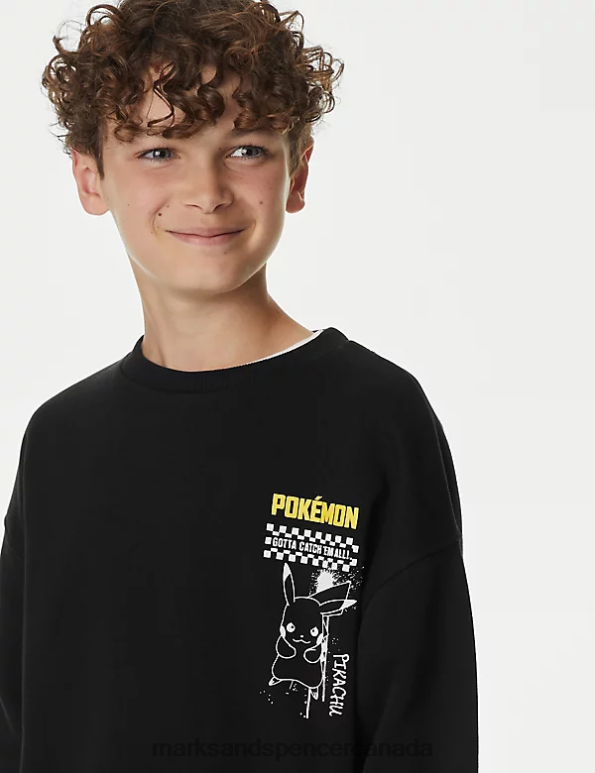 Marks and Spencer near me - Kids Black Mix Clothing Marks & Spencer Cotton Rich Pokemon Sweatshirt 20VTD7989