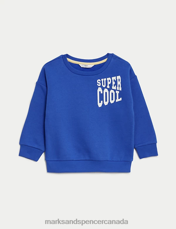Kids Blue Clothing Marks & Spencer Cotton Rich Super Cool Slogan Sweatshirt 20VTD7843 - Marks and Spencer outlet