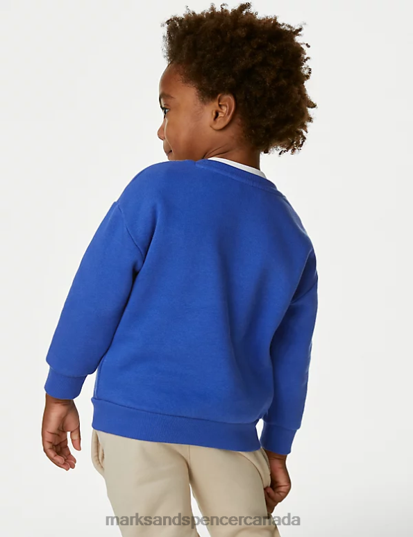 Kids Blue Clothing Marks & Spencer Cotton Rich Super Cool Slogan Sweatshirt 20VTD7843 - Marks and Spencer outlet