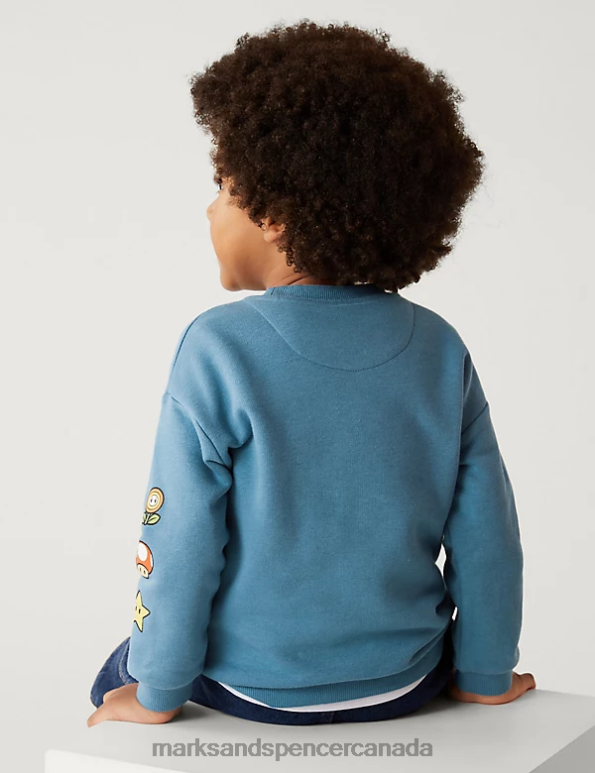 Kids Blue Clothing Marks & Spencer Cotton Rich Super Mario Sweatshirt 20VTD7897 - Marks and Spencer Canada locations