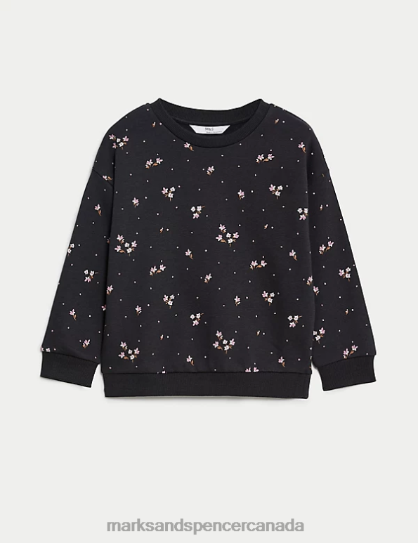 Marks and Spencer Canada - Kids Carbon Clothing Marks & Spencer Cotton Rich Floral Sweatshirt 20VTD8993