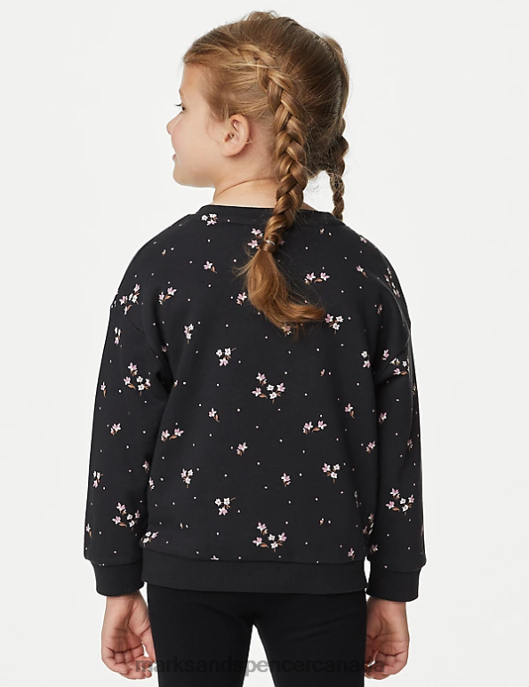 Marks and Spencer Canada - Kids Carbon Clothing Marks & Spencer Cotton Rich Floral Sweatshirt 20VTD8993