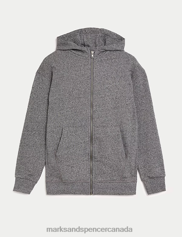 Kids Charcoal Clothing Marks & Spencer Cotton Rich Zip Through Hooded 20VTD8506 - Marks and Spencer online