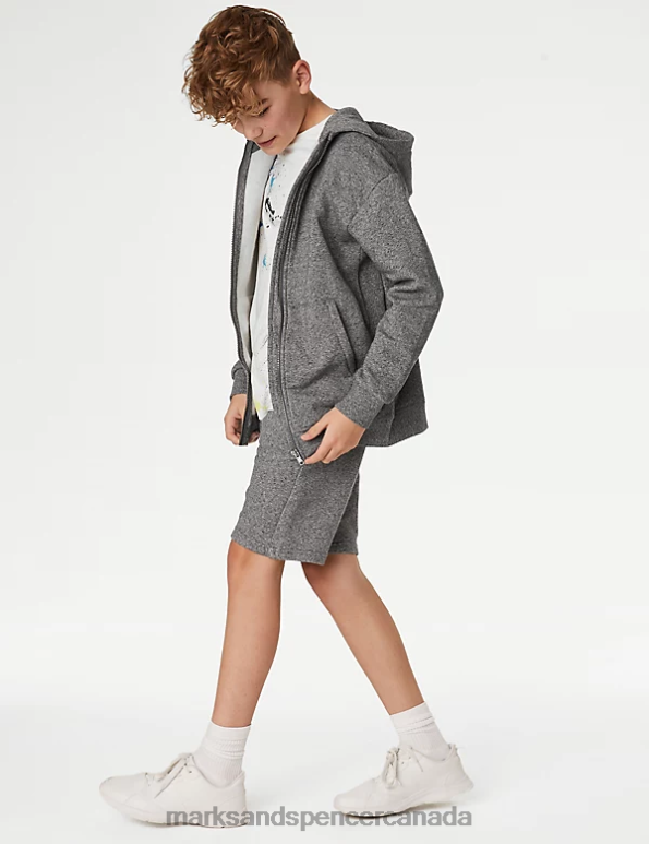 Kids Charcoal Clothing Marks & Spencer Cotton Rich Zip Through Hooded 20VTD8506 - Marks and Spencer online