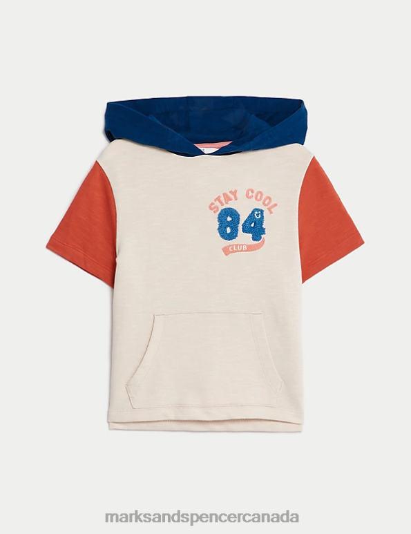 Marks and Spencer near me - Kids Cream Mix Clothing Marks & Spencer Pure Cotton Short Sleeve Hoodie 20VTD8092
