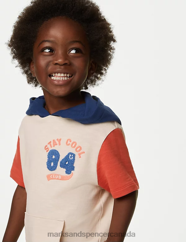 Marks and Spencer near me - Kids Cream Mix Clothing Marks & Spencer Pure Cotton Short Sleeve Hoodie 20VTD8092