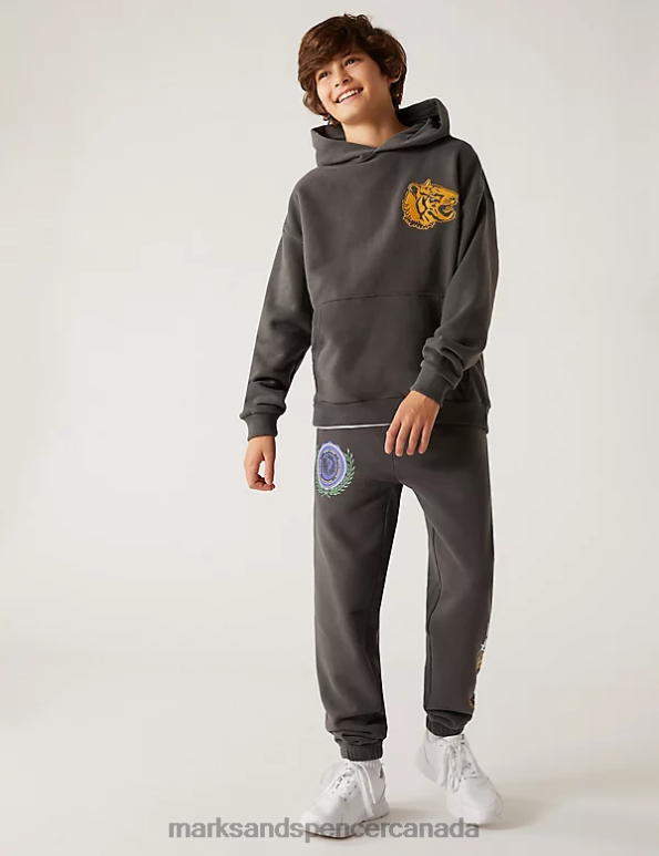 Marks and Spencer sale - Kids Dark Graphite Clothing Marks & Spencer Cotton Rich Tiger Hoodie 20VTD8668