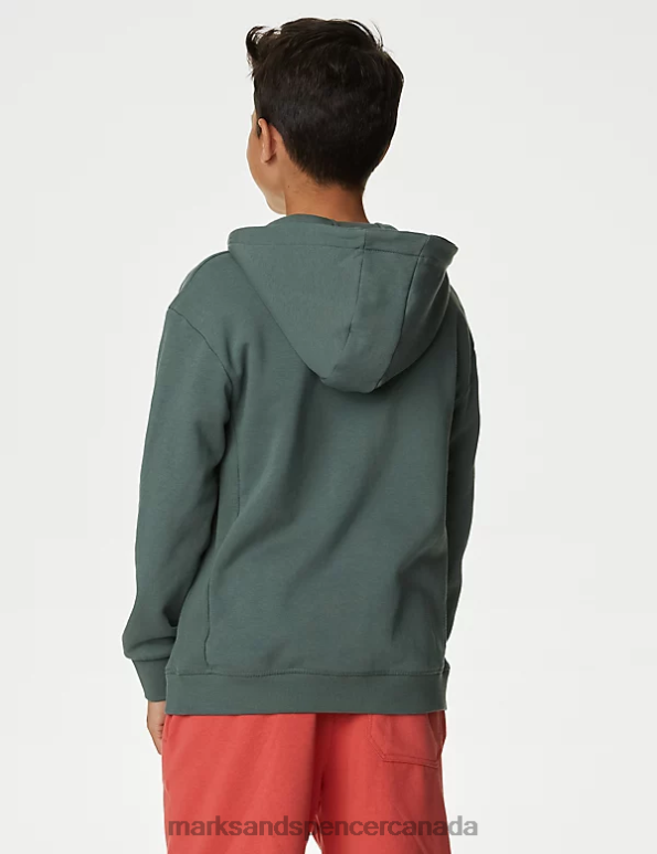 Kids Dark Sage Clothing Marks & Spencer Cotton Rich Plain Zip Hoodie 20VTD8157 - Marks and Spencer online