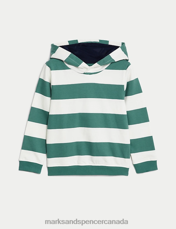 Marks and Spencer sale - Kids Green Mix Clothing Marks & Spencer Cotton Rich Striped Hoodie 20VTD8010