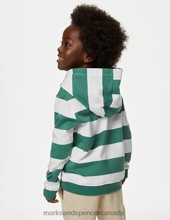 Marks and Spencer sale - Kids Green Mix Clothing Marks & Spencer Cotton Rich Striped Hoodie 20VTD8010