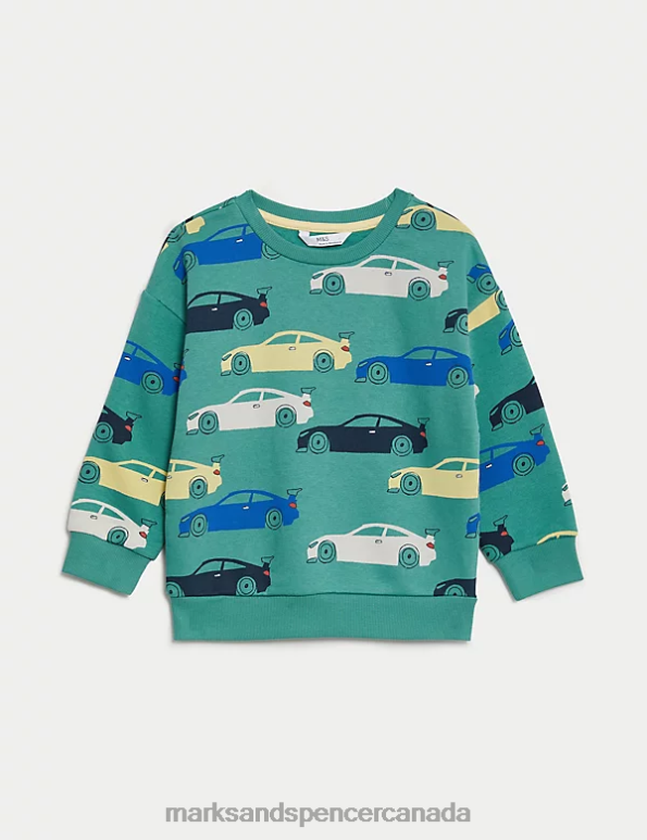 Marks and Spencer near me - Kids Green Mix Clothing Marks & Spencer Cotton Rich Transport Sweatshirt 20VTD7805