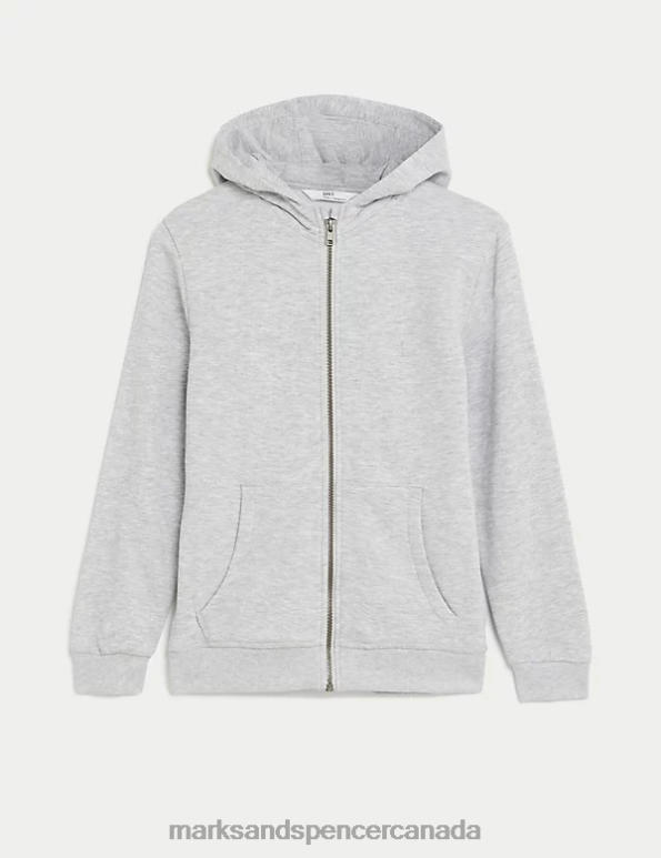 Kids Grey Clothing Marks & Spencer Cotton Rich Zip Through Hooded 20VTD8234 - Marks and Spencer outlet
