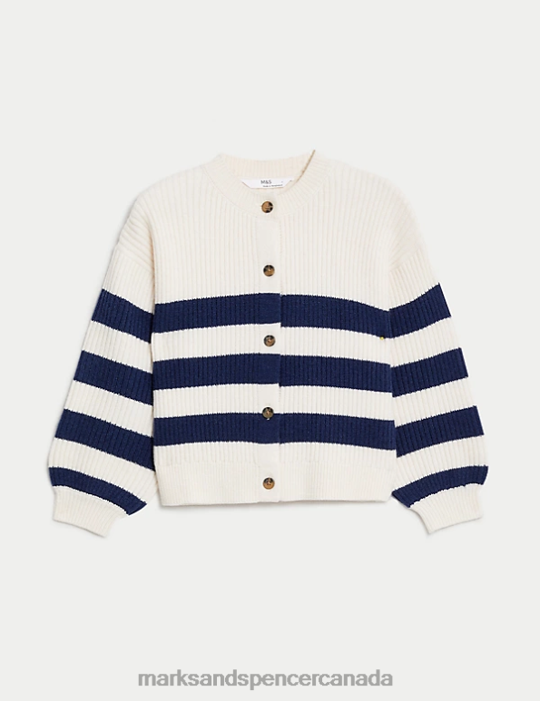Marks and Spencer near me - Kids Indigo Mix Clothing Marks & Spencer Knitted Striped Cardigan 20VTD8904