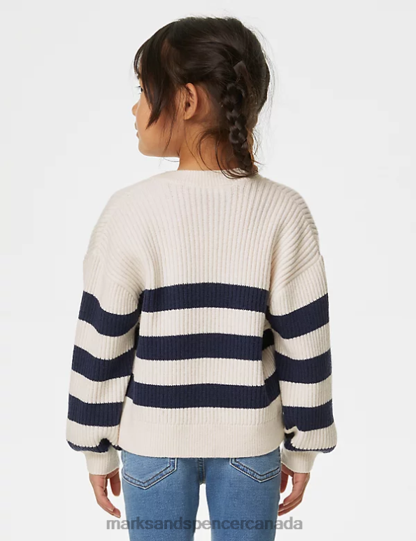 Marks and Spencer near me - Kids Indigo Mix Clothing Marks & Spencer Knitted Striped Cardigan 20VTD8904