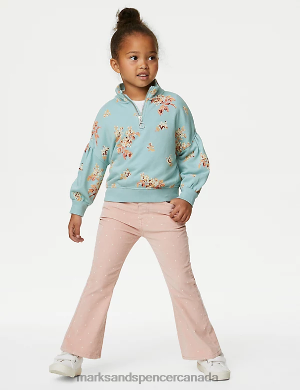 Marks and Spencer Canada - Kids Light Teal Clothing Marks & Spencer Cotton Rich Floral Zip Sweatshirt 20VTD8807